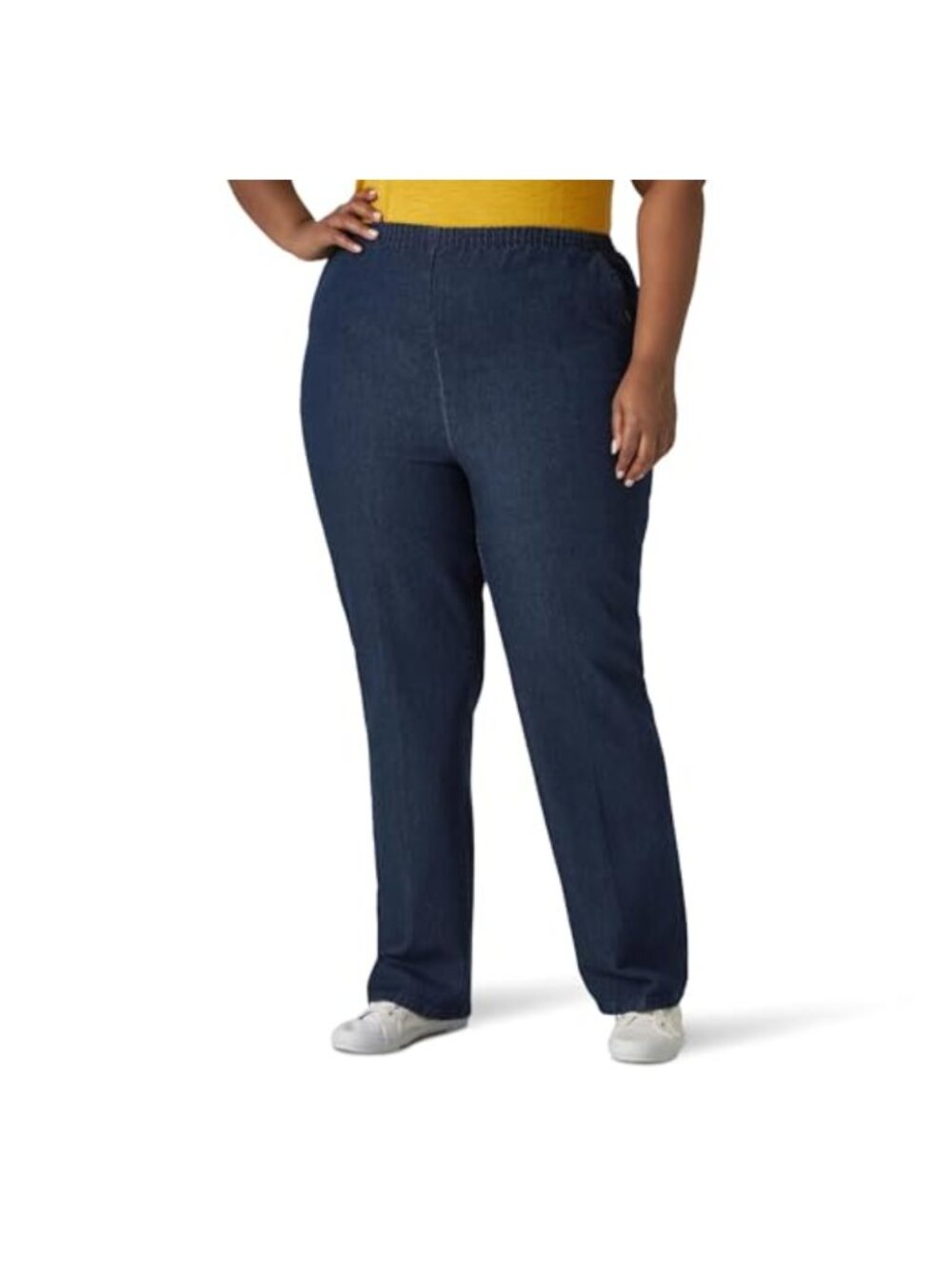 Womens Plus Pull-On Jeans Elastic Waist High Rise Tapered 100% Cotton
